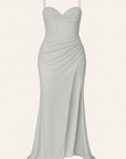 Yvette | Evening Gown - Spaghetti Strap Bodice - High Side Slit - Ruched Waist Detail