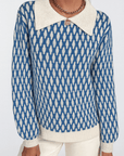 Mabel | Geometric Pattern Knit Sweater - Contrast Collar - Long Sleeve - Ribbed Trim