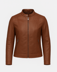 Gloria | Women's Leather Jacket – Fitted Design with Band Collar & Zip Closure – Stylish & Versatile
