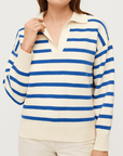 Meluvie | Women's Striped Knit Sweater – Collared V-Neck Design – Cozy & Versatile for Casual Wear