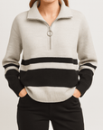 Meluvie | Women's Striped Quarter Zip Pullover Sweater – Cozy Knit with Ribbed Cuffs